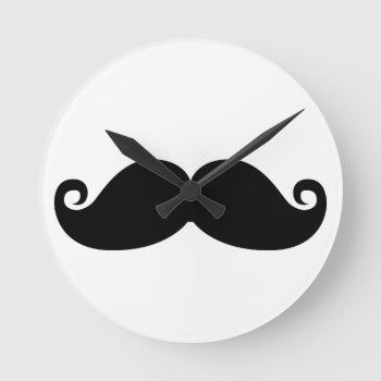 Funny Vintage Black Mustache Round Clock by mustache_designs at Zazzle