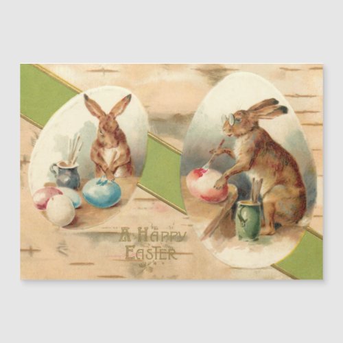 Funny Vintage Bunnies Painting Easter Eggs