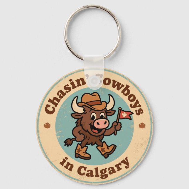 Funny Vintage Calgary Buffalo Cowboy Hat Retro Keychain (Front)