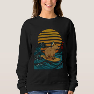 Funny Vintage Capybara Surfing Japanese Waves Sweatshirt