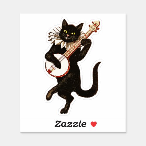 Funny Vintage Cat Dancing and Playing Banjo Sticker