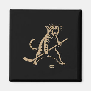 Funny Vintage Cat Playing Ice Hockey Puck Cool Spo Magnet