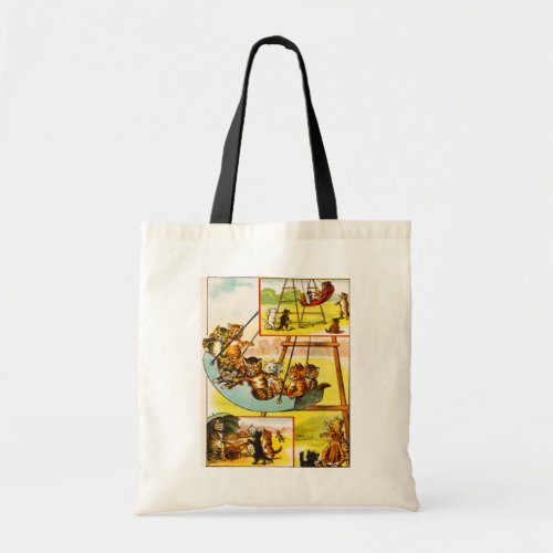 Funny Vintage Cats Frolicking on Playground Swing Tote Bag