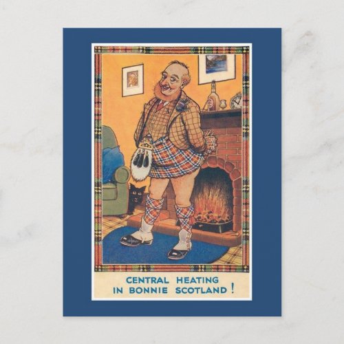 Funny vintage central heating in Bonnie Scotland Postcard