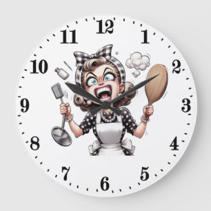 Funny vintage cooking lady large clock