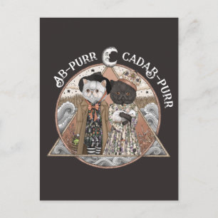 Funny Vintage Cottagecore Cat Witches Halloween  Postcard