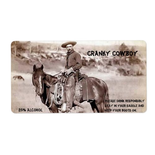 Funny Vintage Cowboy Custom Wine Label