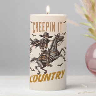 Funny Vintage Creepin It Country Halloween Pillar Candle