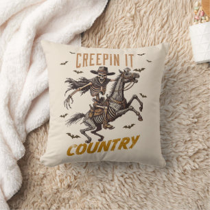 Funny Vintage Creepin It Country Halloween Throw Pillow