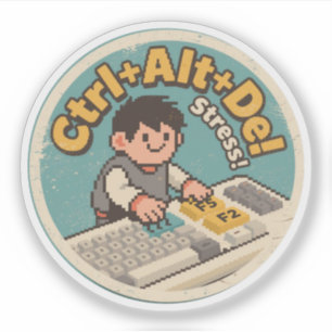 Funny Vintage Ctrl+Alt+Del Stress Retro Design Sticker