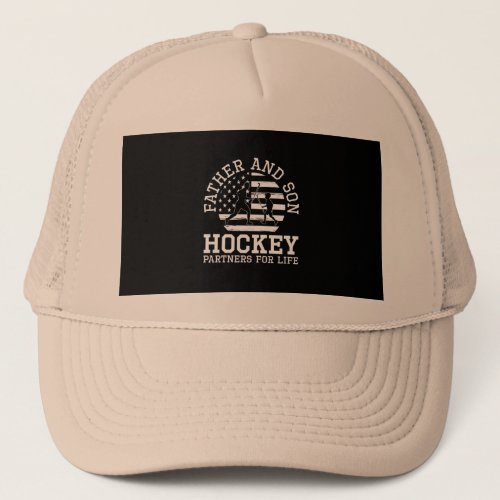 funny_vintage_dad_and_son_hockey_partners_for_life trucker hat