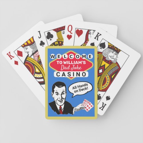 Funny Vintage Dad Joke Casino with Custom Name Poker Cards