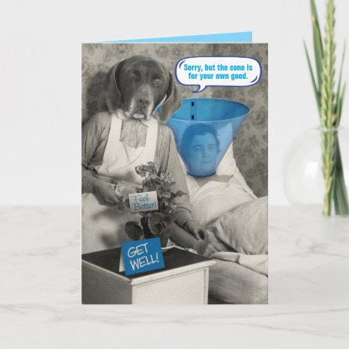 Funny Vintage Dog Nurse Patient With Cone Card