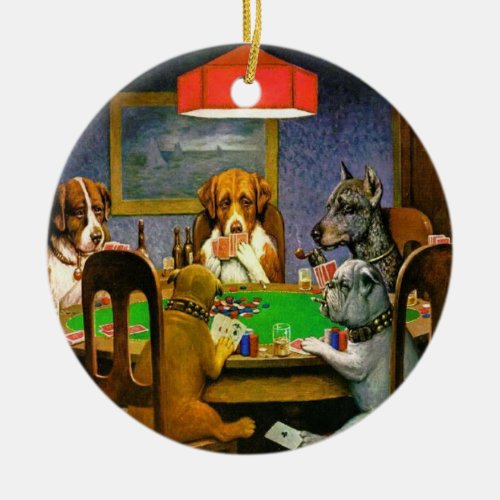 Funny Vintage Dogs Playing Poker Ceramic Ornament