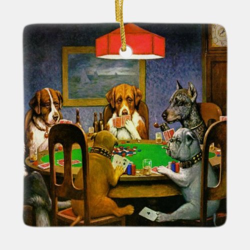 Funny Vintage Dogs Playing Poker Ceramic Ornament