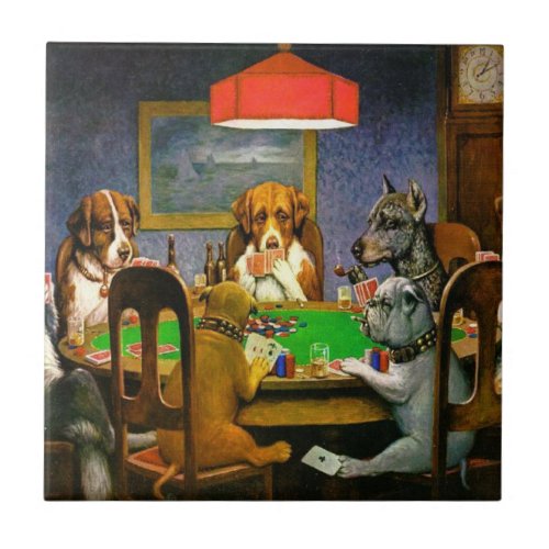 Funny Vintage Dogs Playing Poker  Ceramic Tile