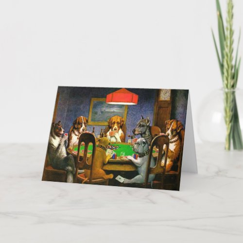 Funny Vintage Dogs Playing Poker Holiday Card