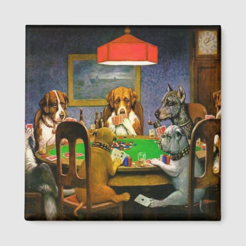 Funny Vintage Dogs Playing Poker Magnet