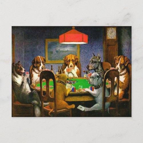 Funny Vintage Dogs Playing Poker Postcard
