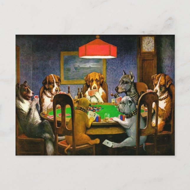 Funny Vintage Dogs Playing Poker Postcard (Front)