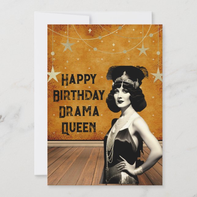 Funny Vintage Drama Queen Birthday Card (Front)