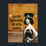 Funny Vintage Drama Queen Birthday Postcard<br><div class="desc">Our customizable "Happy Birthday Drama Queen" text adds a personal touch to the postcard, making it a perfect keepsake for the drama queens in your life. Whether they revel in the spotlight or just love a good laugh, this postcard is sure to bring smiles and joy on their special day....</div>