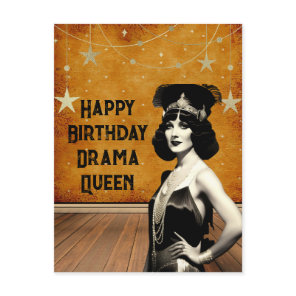 Funny Vintage Drama Queen Birthday Postcard