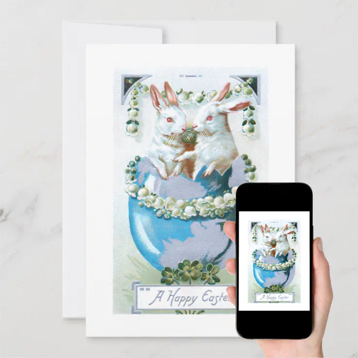Funny Vintage Easter Bunnies in Egg Holiday Card Zazzle