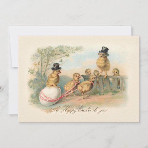 Funny Vintage Easter Chicks in Top Hats Holiday Card