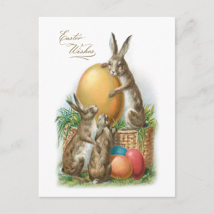 Funny Vintage Easter Rabbits and Dyed Eggs Postcard Zazzle