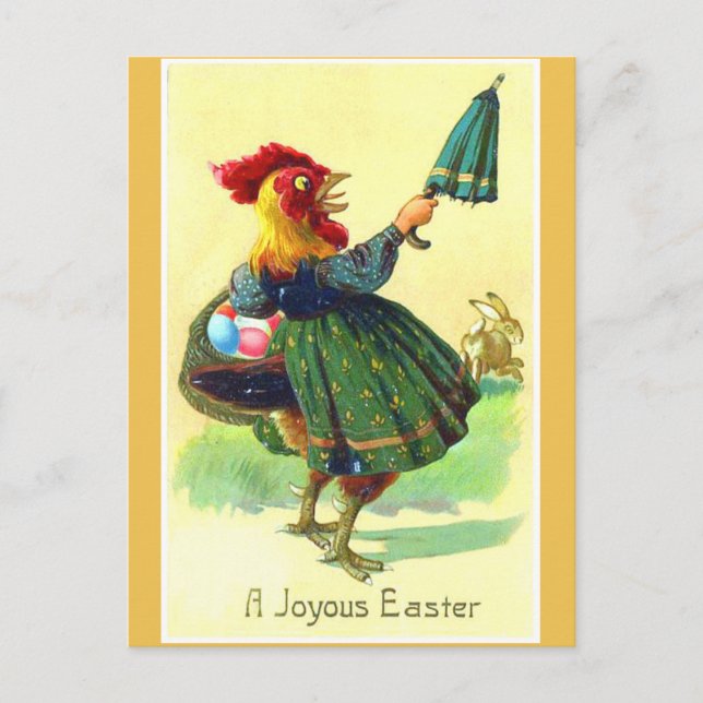 Funny Vintage Easter Rooster in a Dress Postcard (Front)