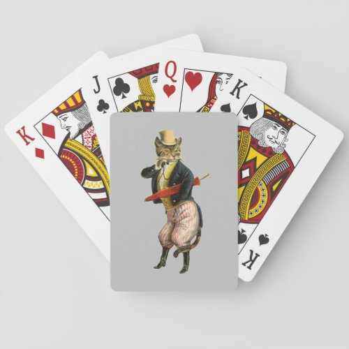 Funny Vintage Fancy Cat Classic Illustration Gray Poker Cards