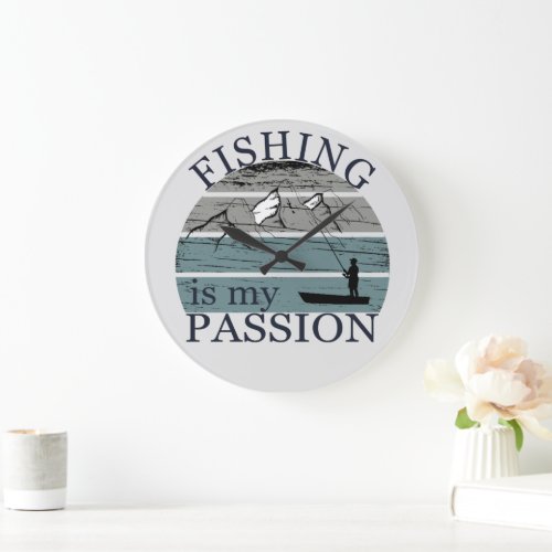 Funny vintage fishing lovers large clock