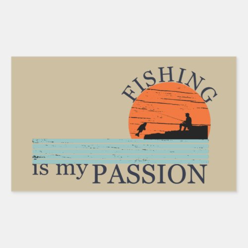 Funny vintage fishing lovers rectangular sticker