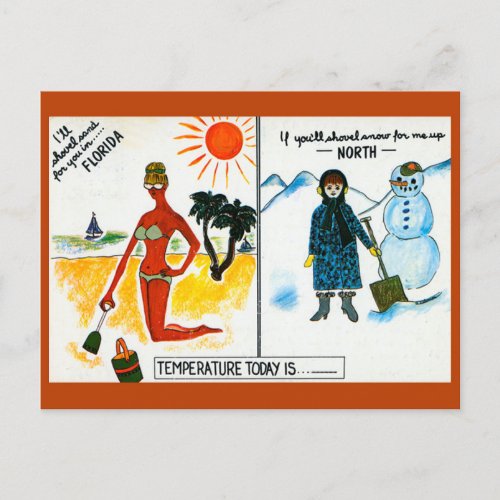 Funny vintage Florida snow vs sun  Postcard