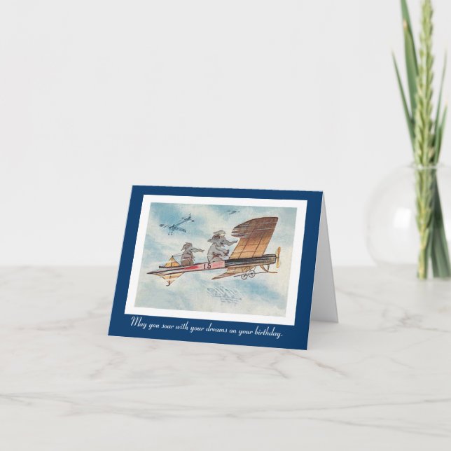 Funny Vintage Flying Elephants Birthday Card (Front)