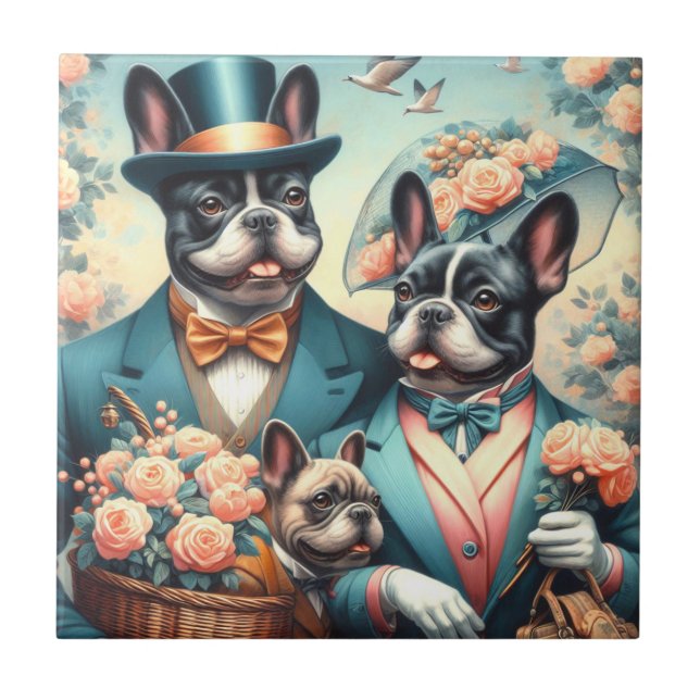 Funny Vintage French Bulldog Painting Ceramic Tile (Front)