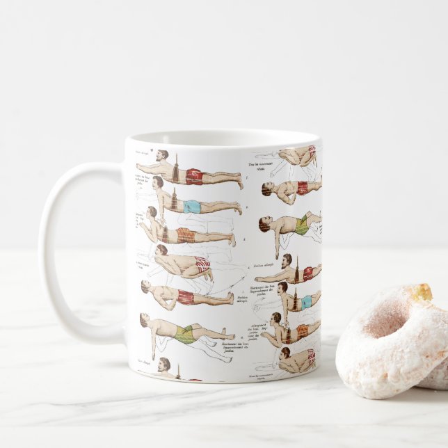 Funny Vintage French Swimming School Coffee Mug (With Donut)
