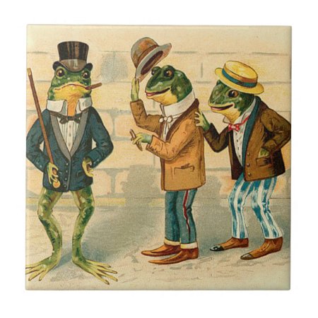 Funny Vintage Frogs Tile