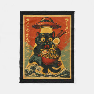 Funny Vintage Gaming Cat Gamer Ramen Ufo Japanese  Fleece Blanket