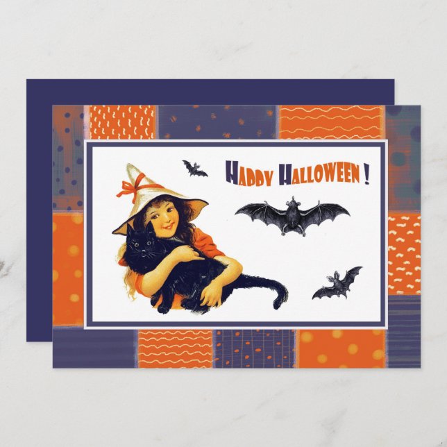 Funny Vintage Girl Halloween Party Invitations (Front/Back)