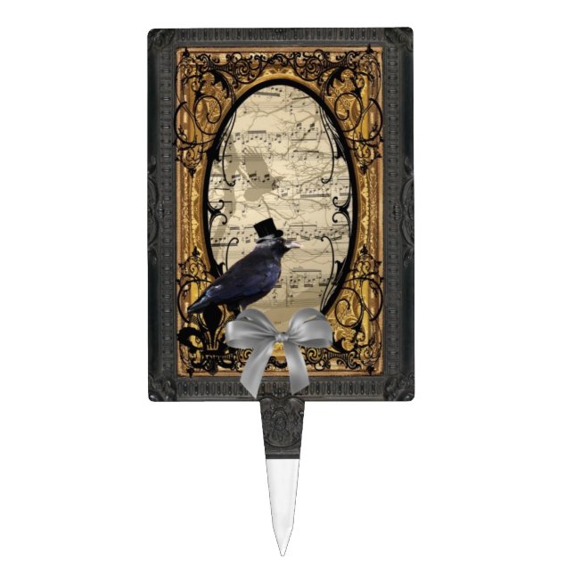 Funny vintage Gothic wedding crow Cake Topper (Front)