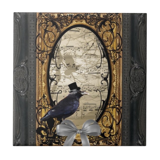 Funny vintage Gothic wedding crow Ceramic Tile (Front)