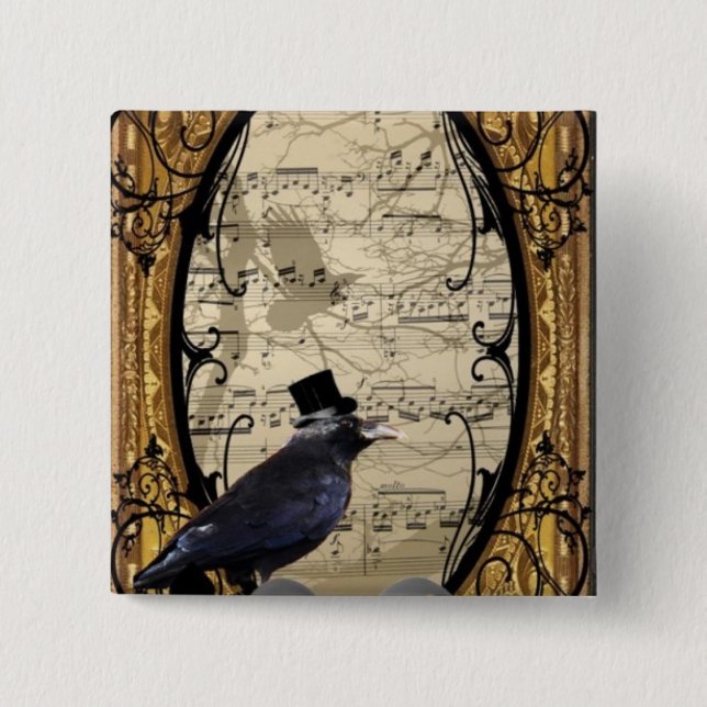 Funny vintage Gothic wedding crow Pinback Button (Front)