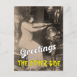 Funny Vintage Greetings Crystal Ball Halloween Postcard