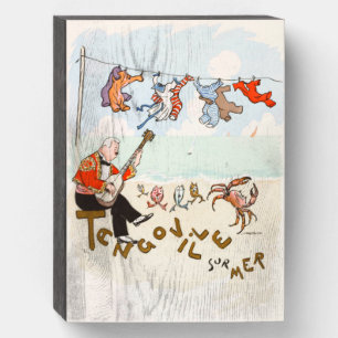 Funny Vintage Guitar Print Dancing Crab Music Wooden Box Sign