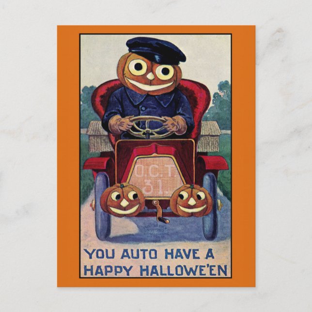 Funny Vintage Halloween Pumpkin Postcard (Front)