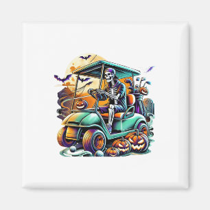 Funny Vintage Halloween Skeleton Golf Cart Golfer Magnet