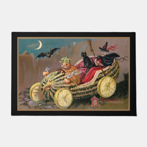 Funny Vintage Halloween Witch in Watermelon Car Doormat
