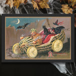 Funny Vintage Halloween Witch in Watermelon Car Tissue Paper<br><div class="desc">Charming whimsical restored vintage Halloween illustration featuring witch in red dress and black cape with black cat under night sky with crescent moon sitting in a watermelon car with lemon wheels being driven by a pumpkin person while bat flies overhead. Background color is editable. Suitable for decoupage or Fall crafting...</div>